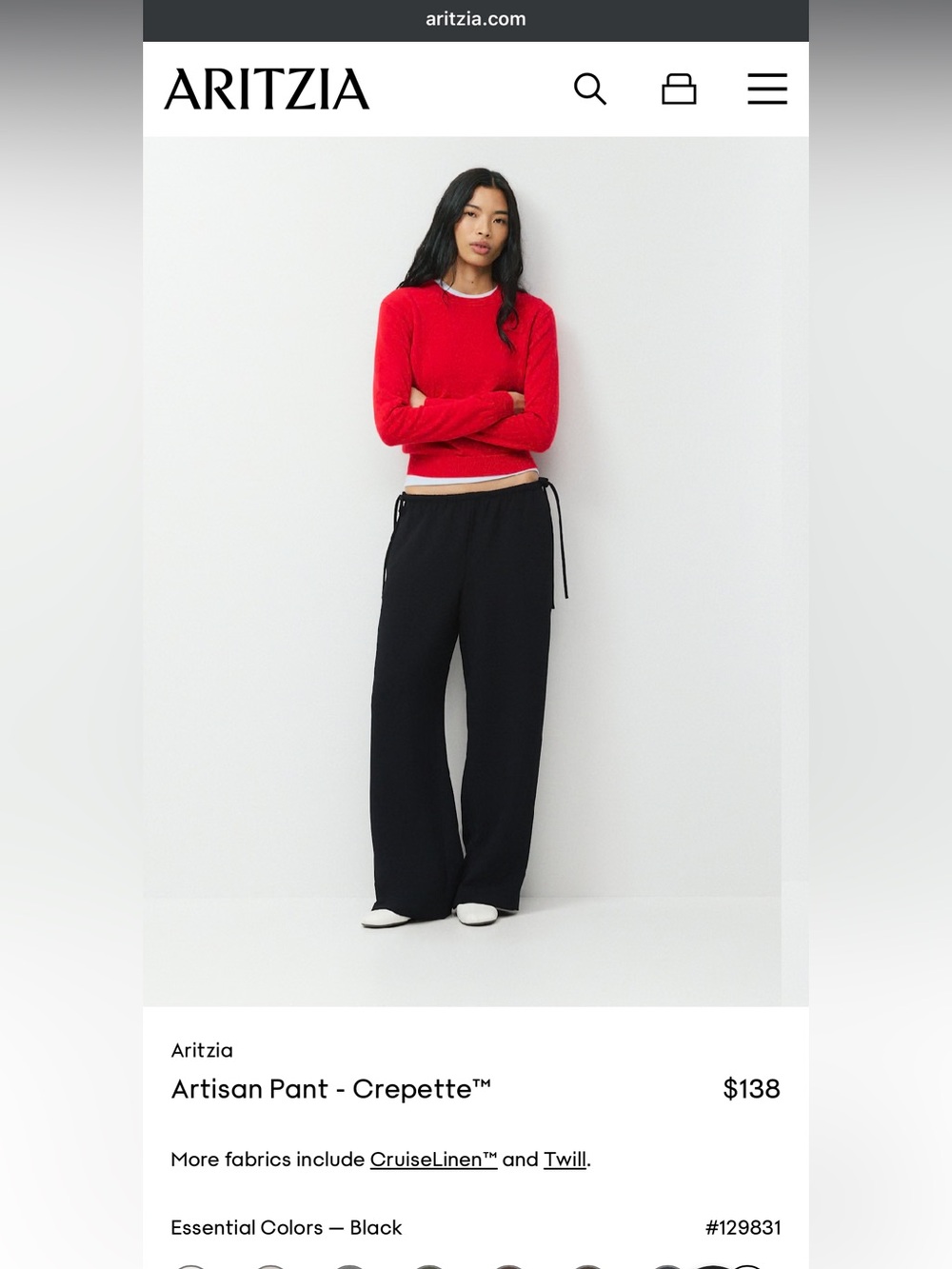 Aritzia The Artisan Pant - Black Creppette